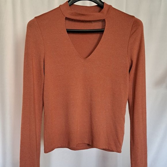 Aritzia WILFRED FREE TOP Sz L light fabric sweater CASUAL CHIC coastal BODYCON - Picture 1 of 8